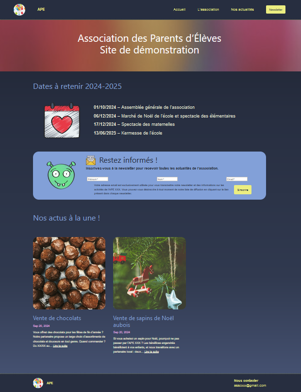 page d'accueil du site APE