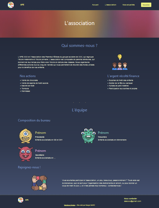 page de présentation de l'association du site APE