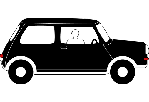 Illustration de la bande dessinée numérique Psychiméria, homme au volant de sa voiture, dessin en noir et blanc.